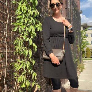 Sweater Dress in Black, Square Neck, Long Sleeve, Lightweight (Size 2XL)